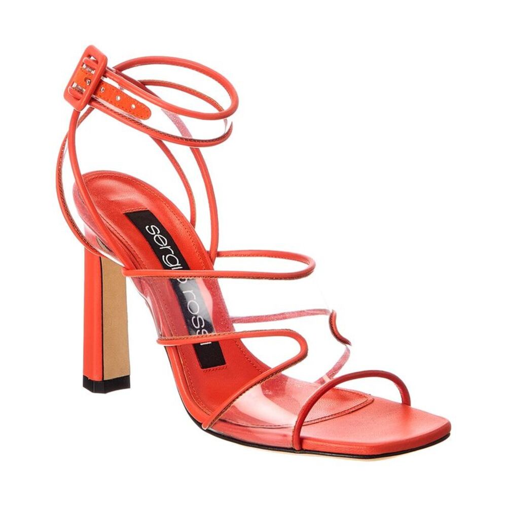 Sergio Rossi Lunettes 100 Leather & Vinyl Sandal, Orange